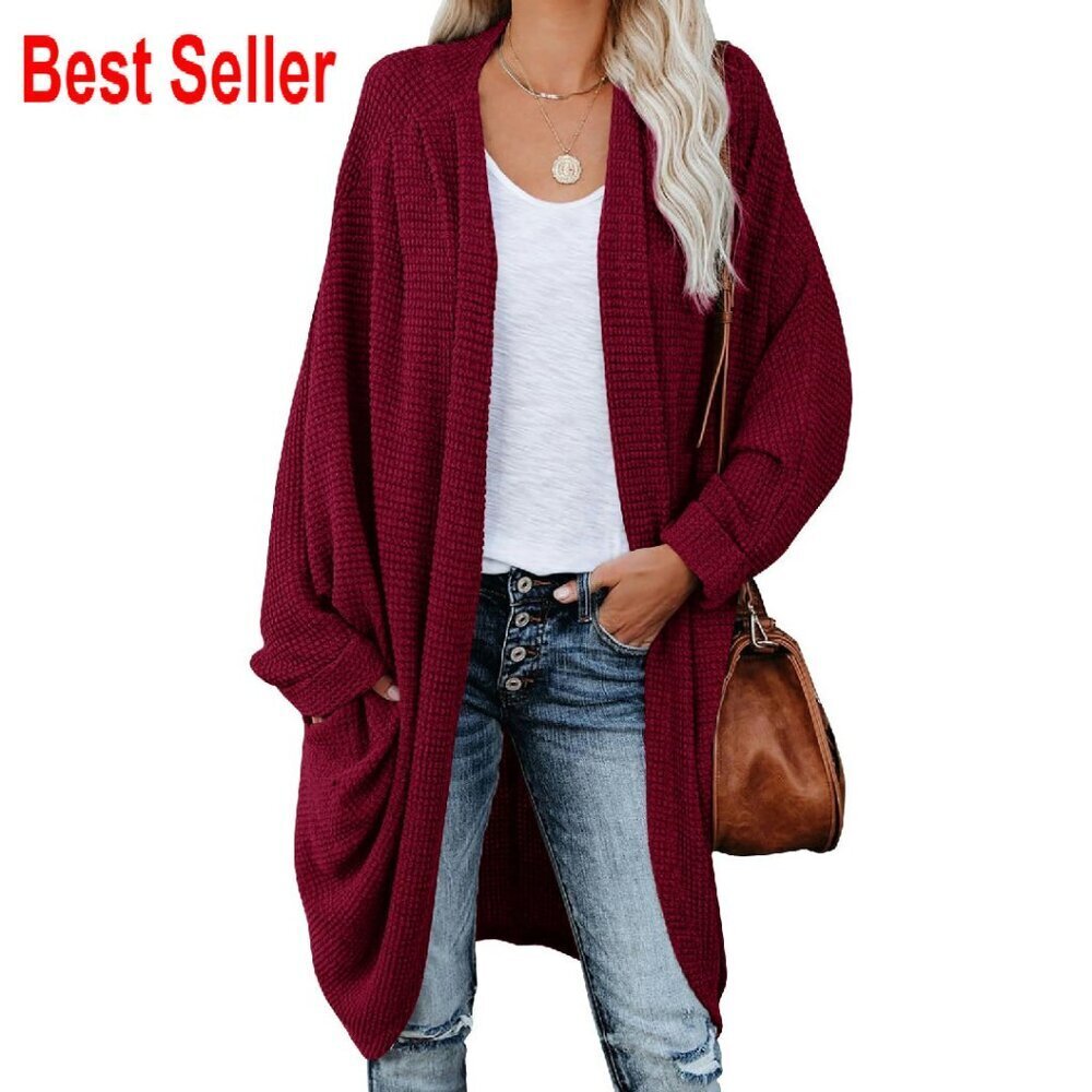 Oversized Chunky Knit Cardigan Batwing Sleeves Boho Chic Cozy Sweater